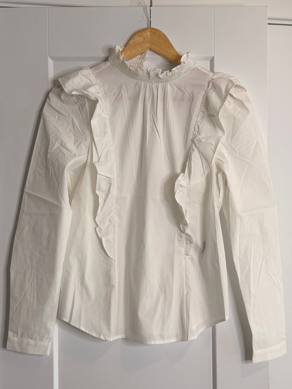 MELISSA NEPTON White Ruffle-Trim High Neck Blouse